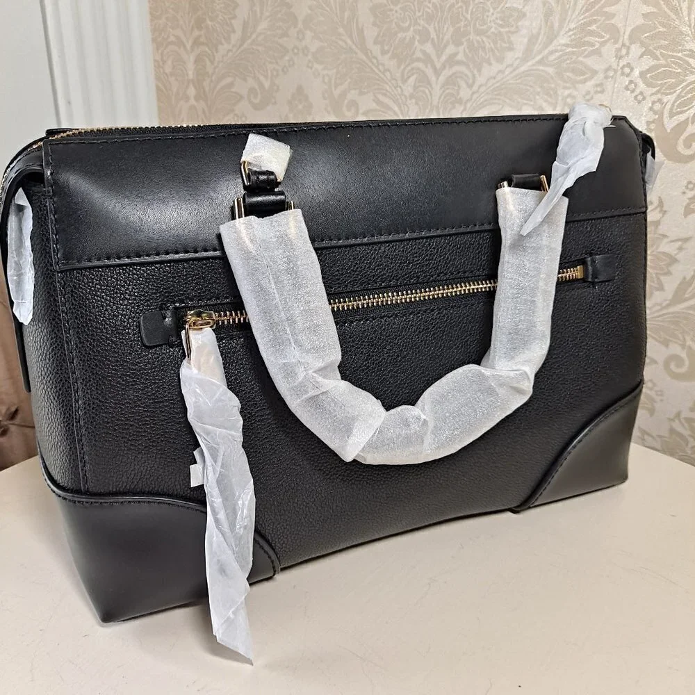 MICHAEL Michael Kors Maya Black Pebbled/Smooth Leather Satchel NWT